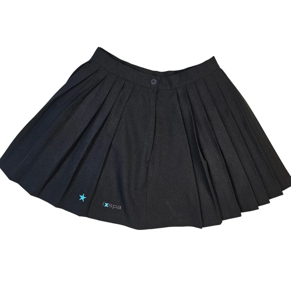 Vintage IXSPA 2000 Black Pleated Tennis Skirt Size 6 Star Logo Mini Skirt
